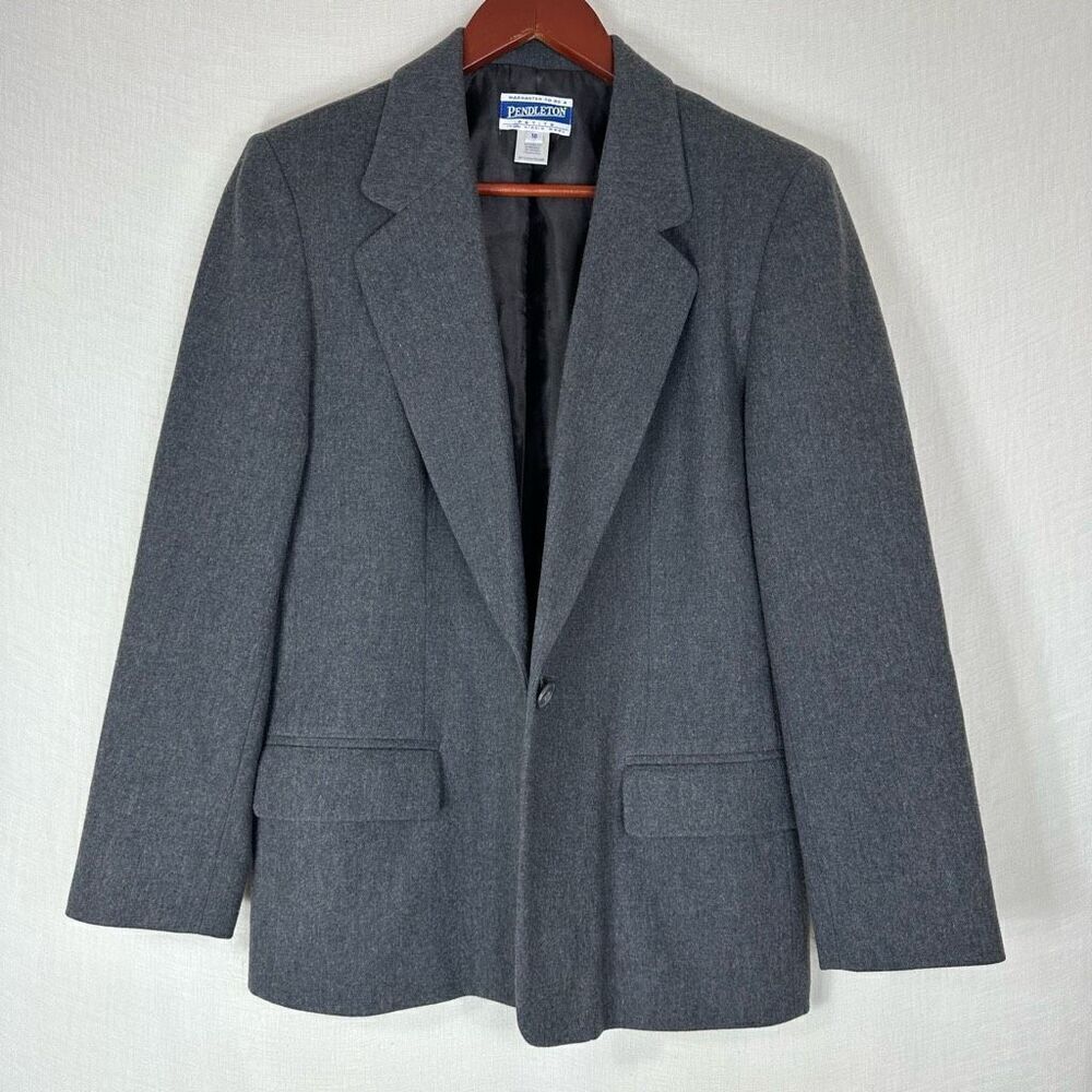 USA Vintage Pendleton‎ 100% Wool Gray Blazer Women’s 10P Pockets Timeless Career